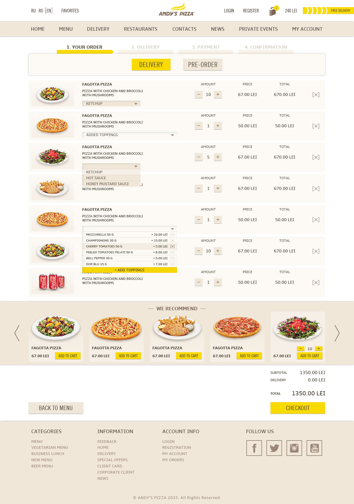 Site-ul pentru Andy's Pizza