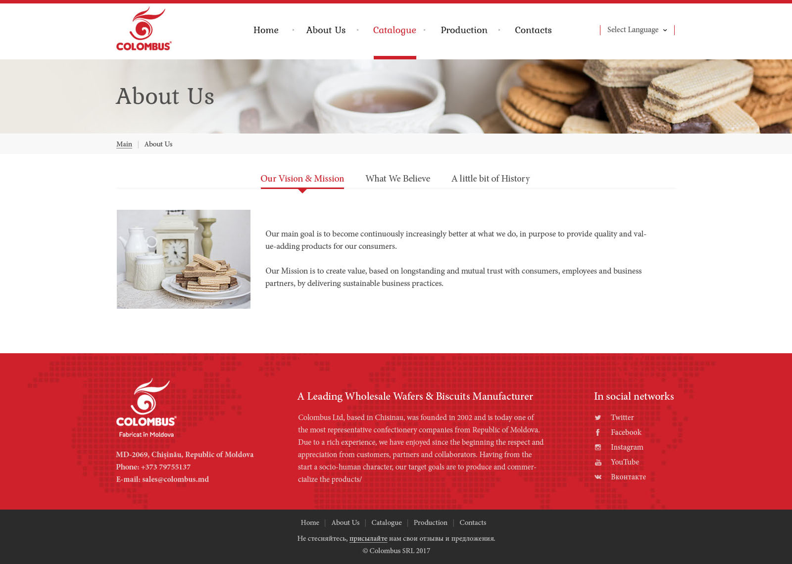 Website-catalogue for Colombus company