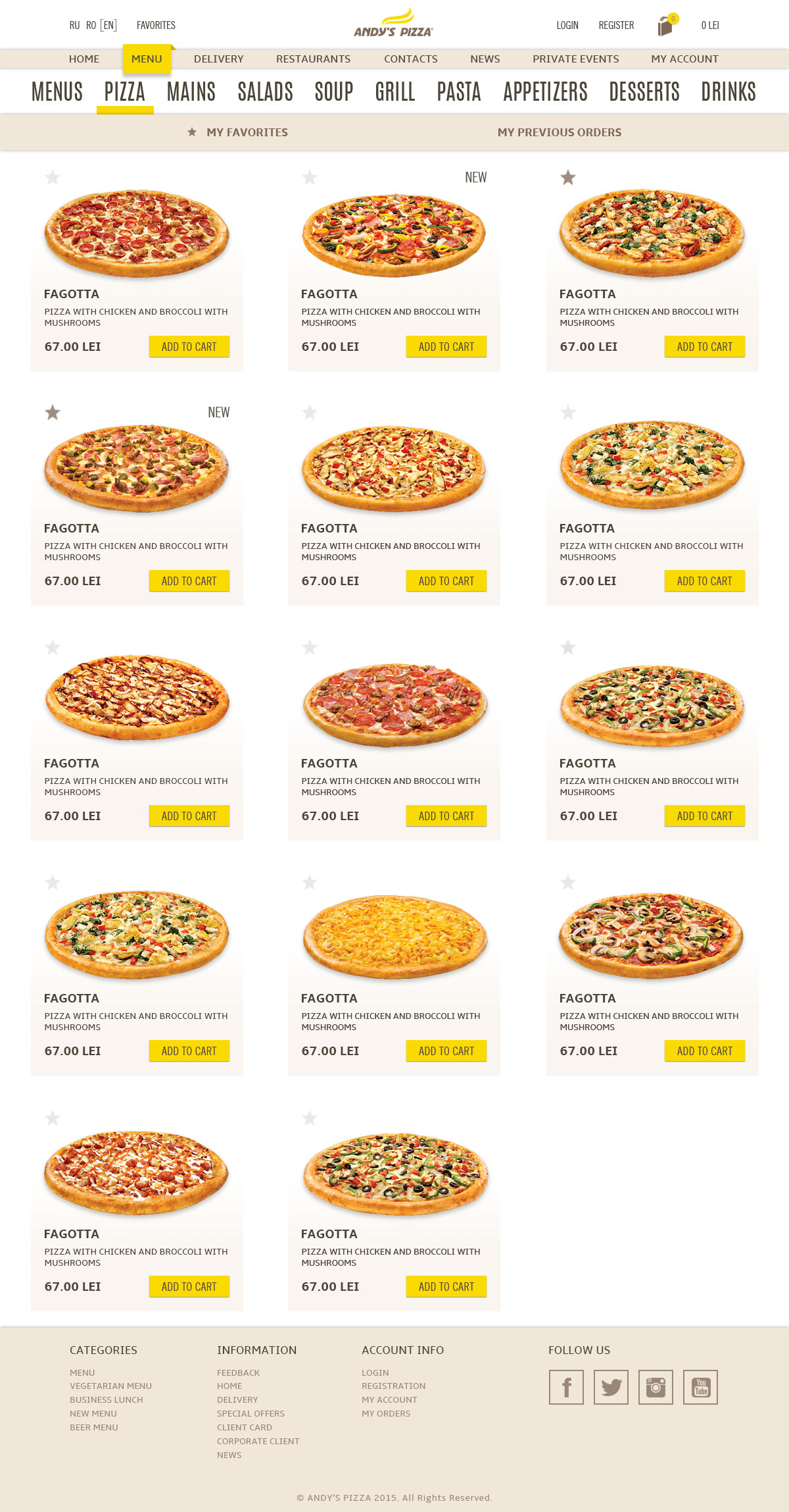 Site-ul pentru Andy's Pizza