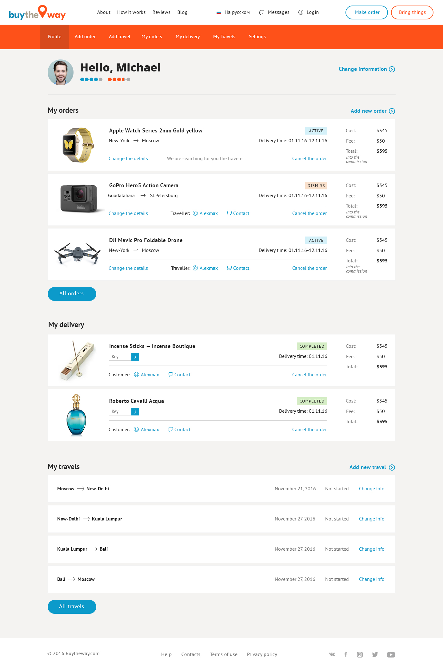 Service of delivery goods by travellers BuyTheWay