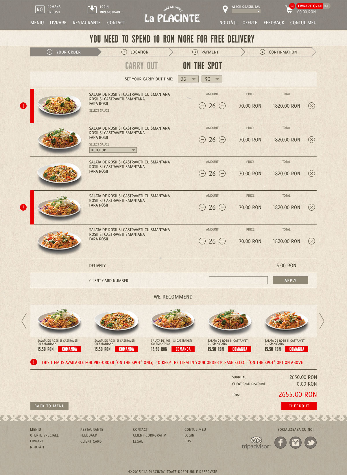 Site-ul rețelei de restaurante La Plăcinte